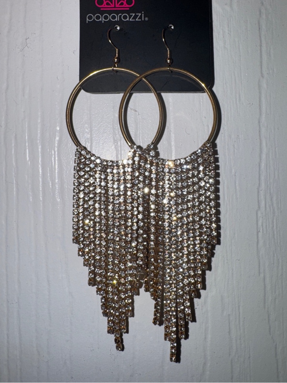 paparazzi Gold Rhinestone Fringe Hoop Earrings